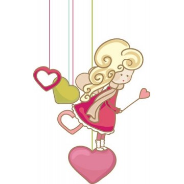 Stickers mural représentant une petite fée avec des cœurs pour décoration chambre d'enfant