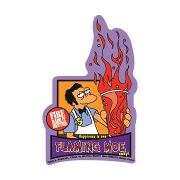 Stickers autocollant représentant le logo du cocktail inventé par Moe dans Les Simpsons: le Flaming Moe