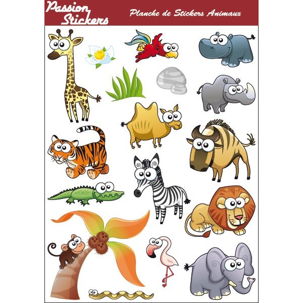 Planche de Stickers Animaux de la Jungle