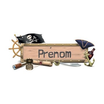 Stickers représentant des éléments de Pirates avec la possibilité de noter un prénom pour décoration chambre d'enfant