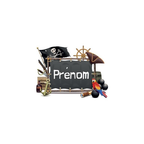 Stickers représentant des éléments de Pirates avec la possibilité de noter un prénom pour deco chambre enfant