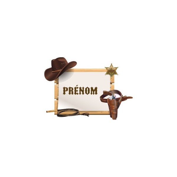 Stickers représentant des éléments du thème Cowboy avec la possibilité de noter un prénom pour deco chambre enfant
