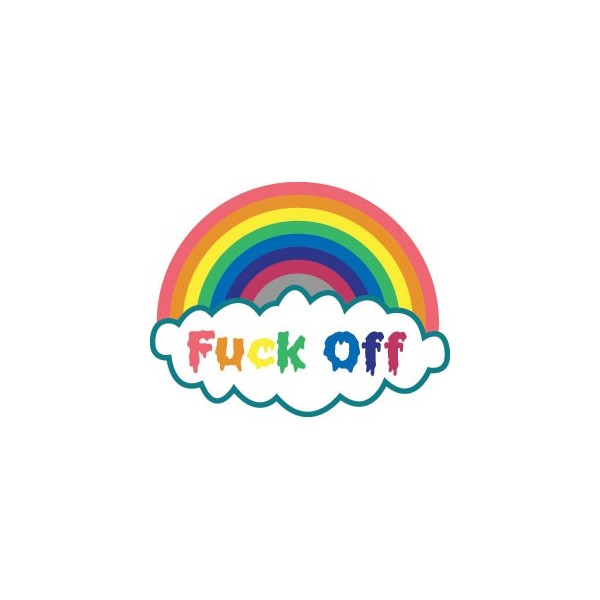 Sticker humour représentant un Arc en Ciel avec un Nuage et le texte : Fuck Off