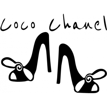 Sticker autocollant de Coco Chanel avec une paire de chaussures avec effet calligraphie