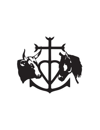 sticker autocollant croix de camargue avec un cheval et un taureau pour décoration adhésive