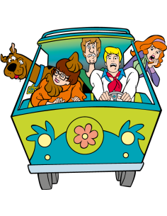 The Scooby Doo team in a van