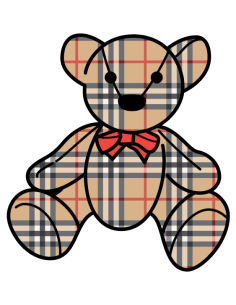 Chic bear sticker with Burberry-style pattern, perfect for stylish decor.