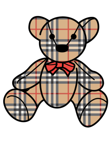 Sticker ourson chic avec motif inspiré Burberry, idéal pour déco tendance.