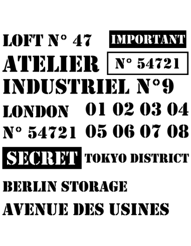 Stickers industriels style atelier et loft, parfaits pour meubles et déco.