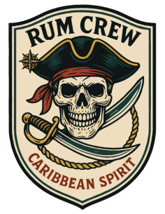 Sticker imprimé pirate Rum Crew, tête de mort, sabre et esprit Caraïbes