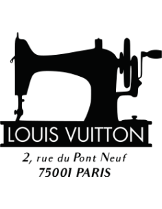 Louis Vuitton-style sewing machine sticker with Paris address in vinyl