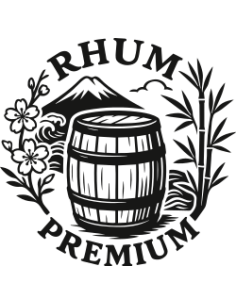 Sticker noir et blanc Rhum Premium – Tonneau, fleurs, bambou, design gravure déco bar ou fût.
