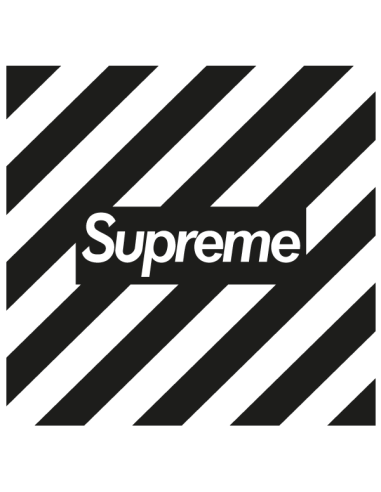 Sticker Supreme noir et blanc avec lignes diagonales, style streetwear graphique – déco urbaine moderne en vinyle adhésif