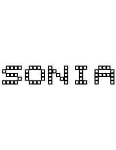 Black pixel-art Sonia Rykiel sticker – minimalist graphic design, French-made vinyl decal