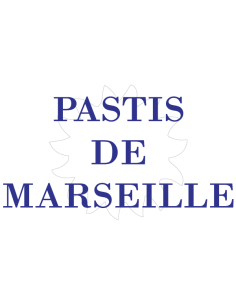 Sticker imprimé Pastis de Marseille avec soleil blanc. Usage intérieur uniquement. Fabriqué en France.