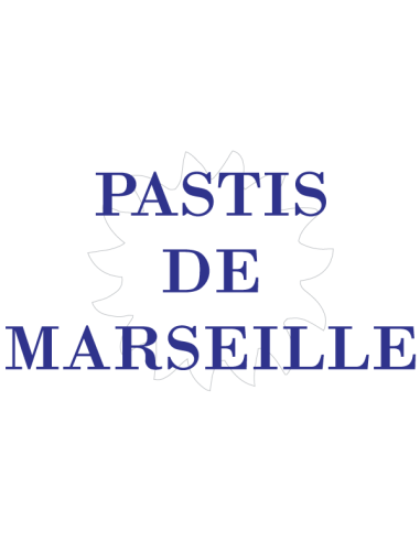 Sticker imprimé Pastis de Marseille avec soleil blanc. Usage intérieur uniquement. Fabriqué en France.