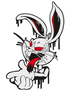 Demonic Bugs Bunny printed sticker. Street art style. Indoor wall decor. Made in France.