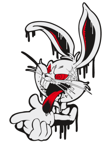 Sticker Bugs Bunny démoniaque imprimé. Style street art. Déco murale intérieure. Fabriqué en France.