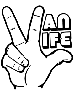 Van Life sticker with peace hand and bold text – no background design for camper van or RV decoration
