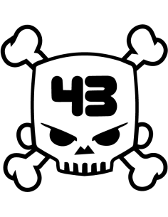 Printed Ken Block 43 skull sticker – white with black outline, UV laminated for outdoor use