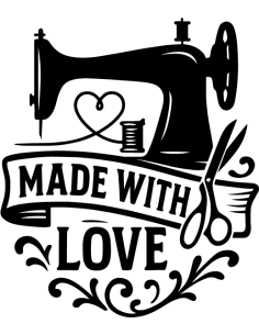 Made With Love sewing sticker with vintage sewing machine – cut vinyl, no background, 20 colors