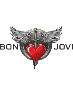 Printed rock sticker with red heart, dagger and wings inspired by Bon Jovi music universe
