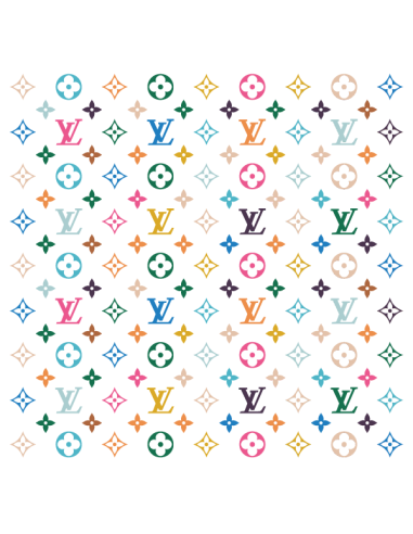 Sticker imprimé motif monogramme multicolore sur fond blanc pour décoration mobilier et objets