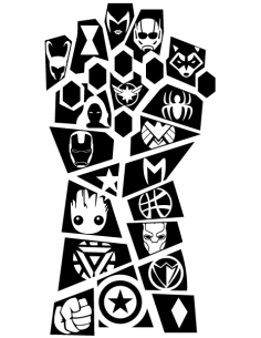 Infinity Gauntlet Avengers sticker with Marvel superhero logos, die-cut vinyl.