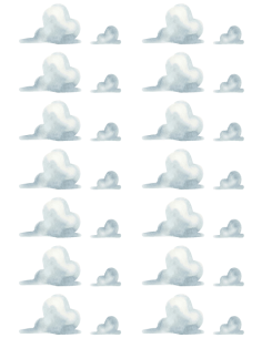 Planche de stickers muraux nuages effet aquarelle pour décoration de chambre d'enfant.