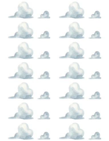 Planche de stickers muraux nuages effet aquarelle pour décoration de chambre d'enfant.