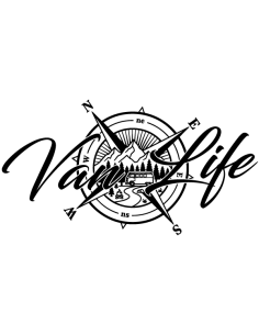 Sticker autocollant noir Van Life boussole aventure montagne forêt camping-car vinyle découpé décoratif.