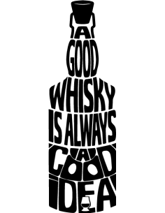 Sticker citation a good whisky is always a good idea en forme de bouteille vinyle découpé pour décoration de bar.
