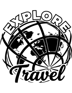 Sticker autocollant globe terrestre avec lettrage explore travel pour décoration fourgon aménagé et vanlife