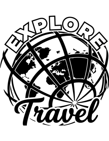 Sticker autocollant globe terrestre avec lettrage explore travel pour décoration fourgon aménagé et vanlife