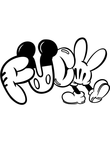 Cartoon parody fuck sticker decal with famous mouse gloves and ears street art style for urban decoration