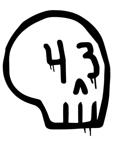 Sticker autocollant crâne hommage Ken Block numéro 43 en impression HD sur vinyle blanc brillant