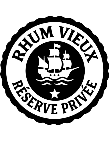 Sticker autocollant rond logo Rhum Vieux Réserve Privée avec navire pirate pour décoration baril et bar