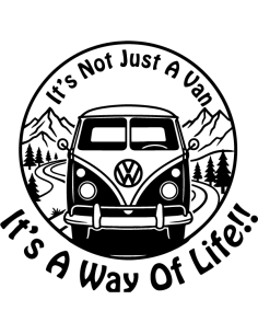 Sticker autocollant rond Combi Volkswagen vintage montagnes avec texte It's a Way of Life en vinyle pour van