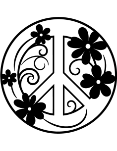 Sticker autocollant rond symbole Peace and Love fleuri en vinyle pour décoration van et combi